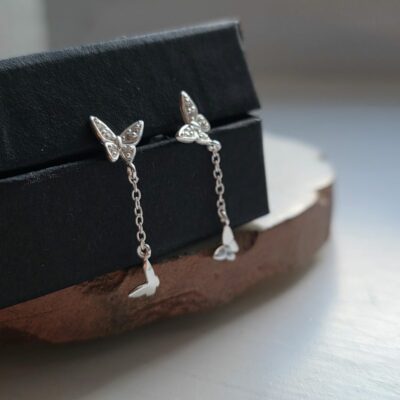 Sterling Silver Sparkling Butterfly Drop Earrings