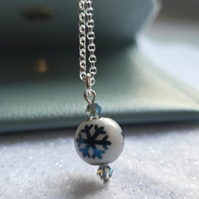 Winter Wonderland Narnia Blue Porcelain Snowflake Necklace