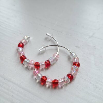 Candy Jade Love Beaded Hoop Earrings in Sterling Silver