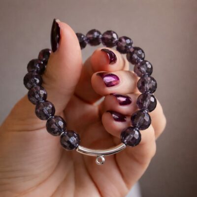 Nina Disco Stars Sterling Silver Stretchy Charm Carrier Bracelet -Purple Edition