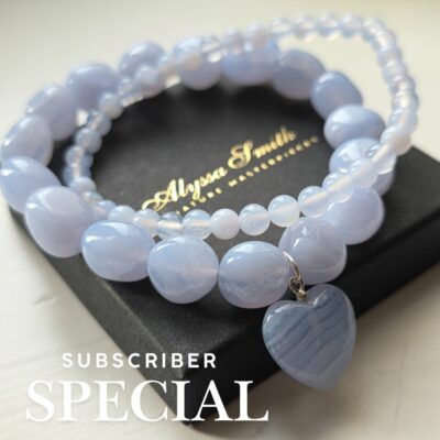Blue Lace Agate Heart Stretchy Bracelet Duo in Sterling Silver - Subscriber Special