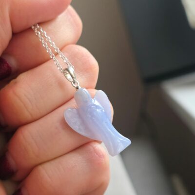 Blue Chalcedony Guardian Angel Sterling Silver Necklace