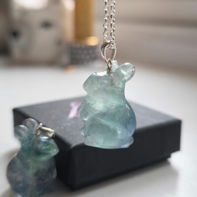 Rainbow Fluorite Bunny Necklace in Sterling Silver