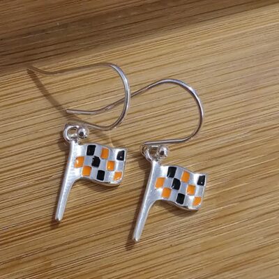 Mclaren Inspired Enamel Flag Drop Earrings in Sterling Silver