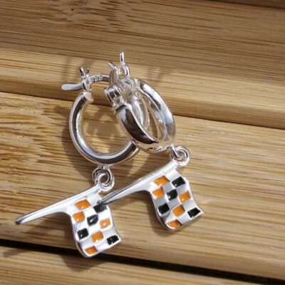 Mclaren Inspired Enamel Flag Huggie Hoops in Sterling Silver
