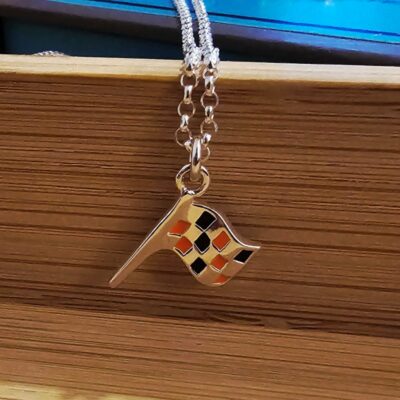 Mclaren Inspired Enamel Flag Necklace in Sterling Silver