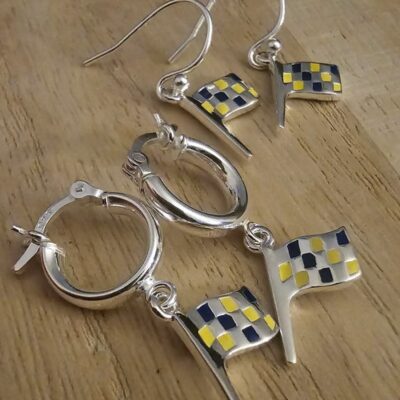 Mini Rossi VR46 Inspired  Enamel Flag Huggie Hoops in Sterling Silver