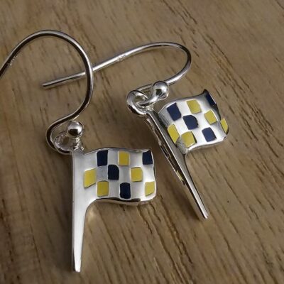 Mini Rossi VR46 Inspired  Enamel Flag Drop Earrings in Sterling Silver
