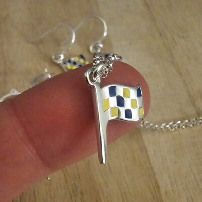 Mini Rossi VR46 Inspired  Enamel Flag Necklace in Sterling Silver