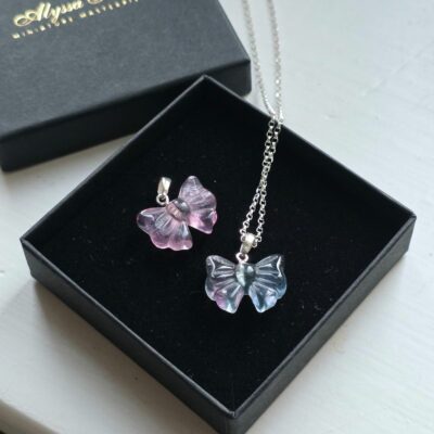 Rainbow Fluorite Bow Necklace in Sterling Silver