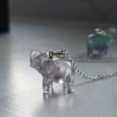 Rainbow Fluorite Little Elephant Necklace in Sterling Silver