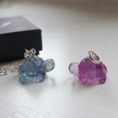 Rainbow Fluorite Tortoise Necklace in Sterling Silver