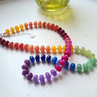 Rainbow Jade Colour Therapy Gemstone Necklace in Sterling Silver