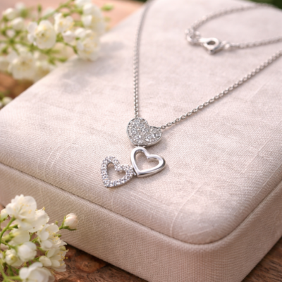 Sparkling Cascade Trio Hearts Necklace in Sterling Silver - 3 Day Special
