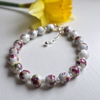 'Bridgerton House' Porcelain, Fresh Water Pearl and Sterling Silver Bracelet