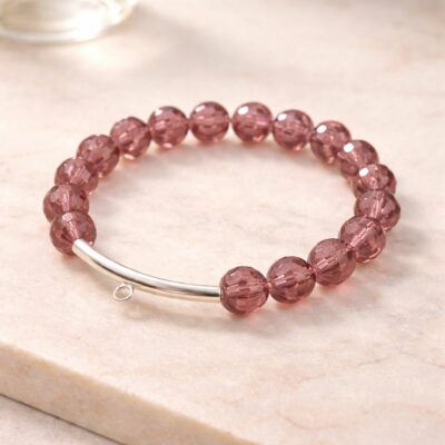 Nina Disco Stars Sterling Silver Stretchy Charm Carrier Bracelet -Dusky Pink Edition