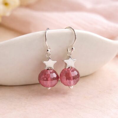 Nina Disco Stars  Drop Earrings in Sterling Silver- Dusky Pink Edition