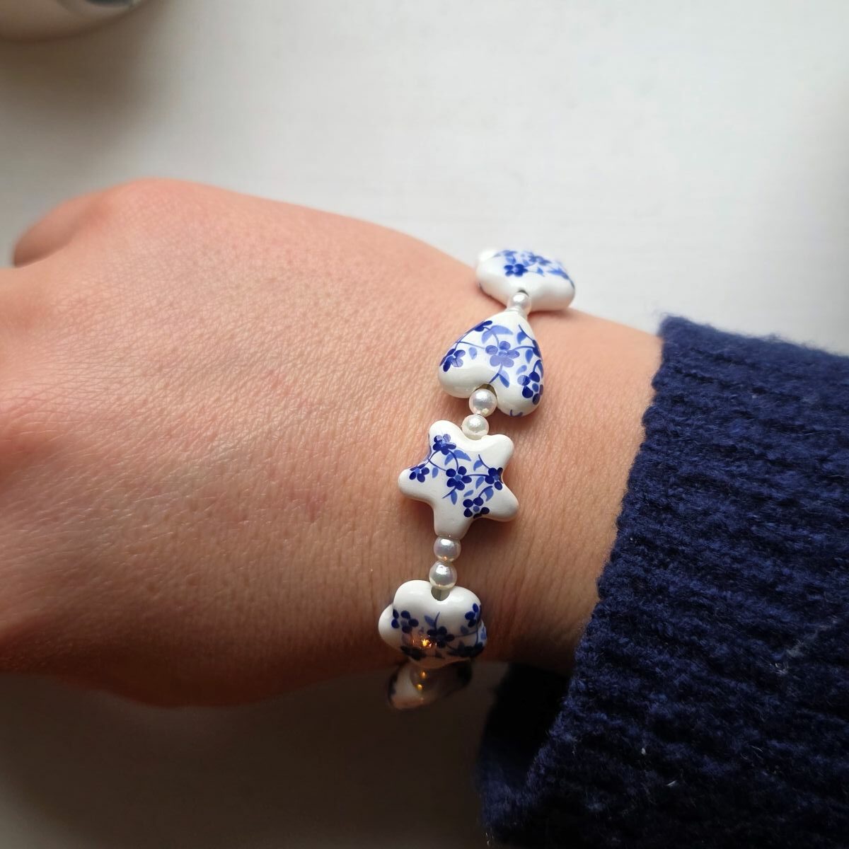 'I Am The Tea' Lady Bridgerton Porcelain, Fresh Water Pearl and Sterling Silver Bracelet - Image 2