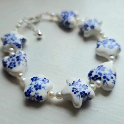 'I Am The Tea' Lady Bridgerton Porcelain, Fresh Water Pearl and Sterling Silver Bracelet