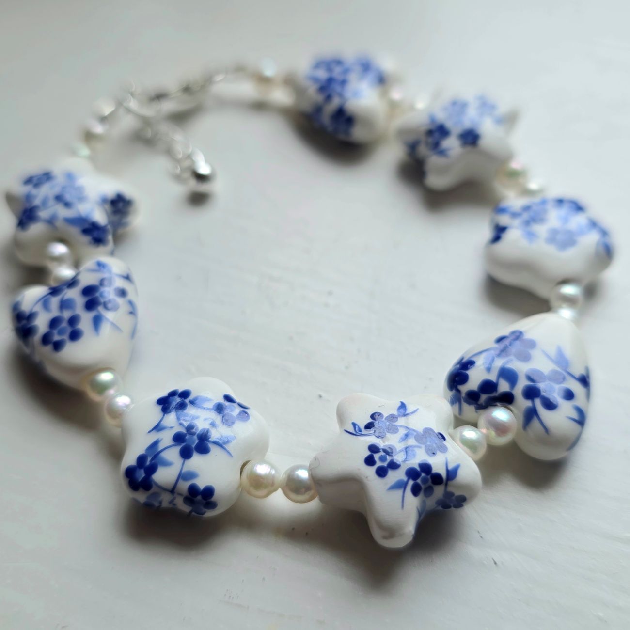 'I Am The Tea' Lady Bridgerton Porcelain, Fresh Water Pearl and Sterling Silver Bracelet