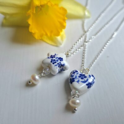 'I Am The Tea' Lady Bridgerton Porcelain, Fresh Water Pearl and Sterling Silver Necklace