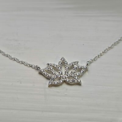 Lotus of Hope Sparkling Necklace in Sterling Silver