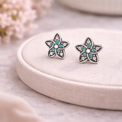 Teal Blossom Studs in Sterling Silver