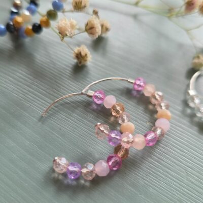 Arabella's Pink Springtime Blooms Hoop Earrings in Sterling Silver