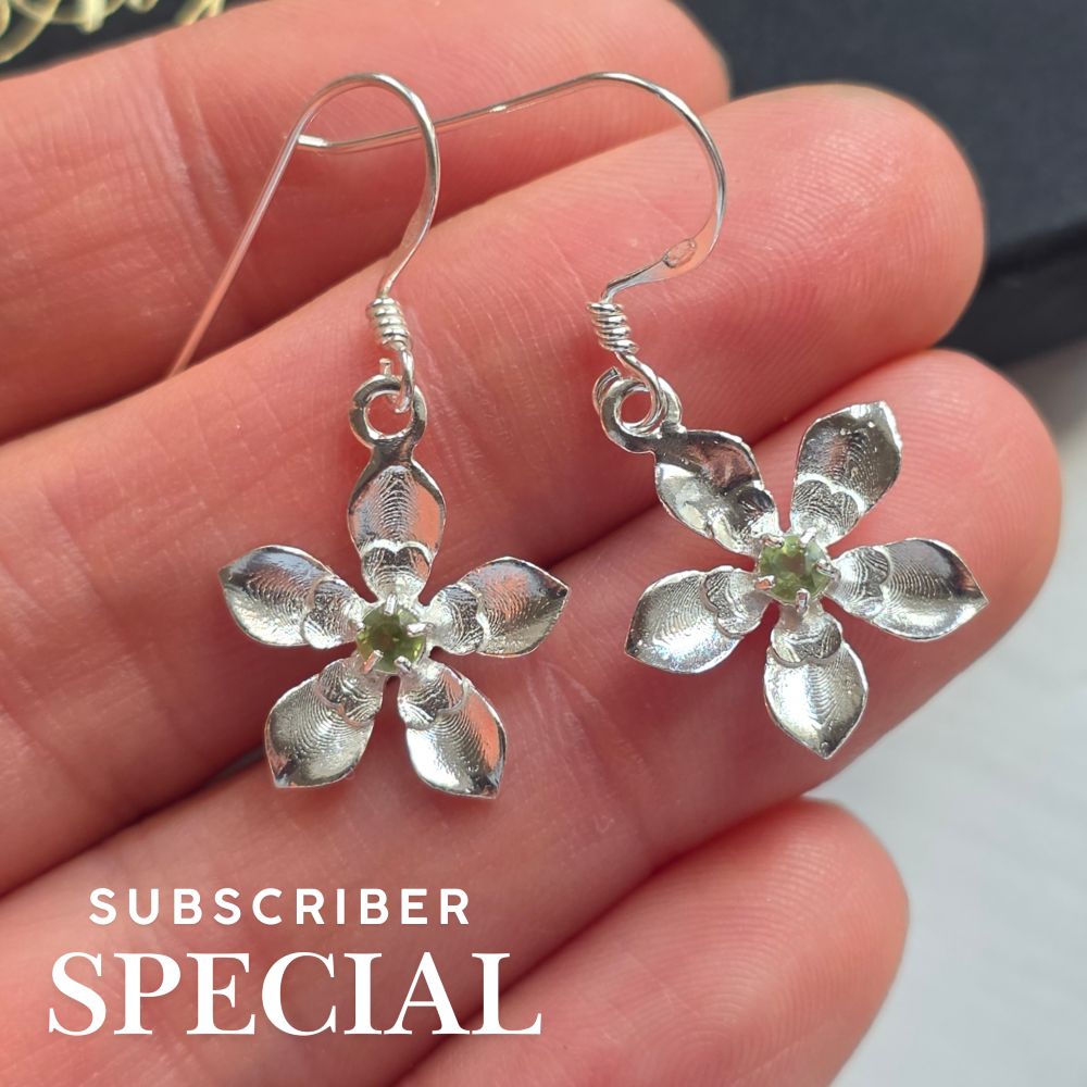 Beautiful Peridot Cherry Blossom Drop Earrings in Sterling Silver - Subscriber Special - Image 3