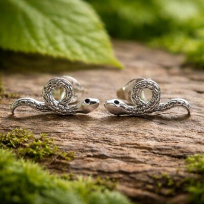 Coiled Serpent Stud Earrings in Sterling Silver