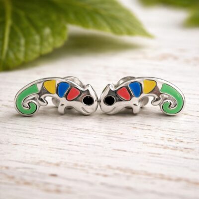 Colourful Chameleon Studs in Sterling Silver