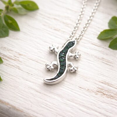Glittering Gecko Necklace in Sterling Silver