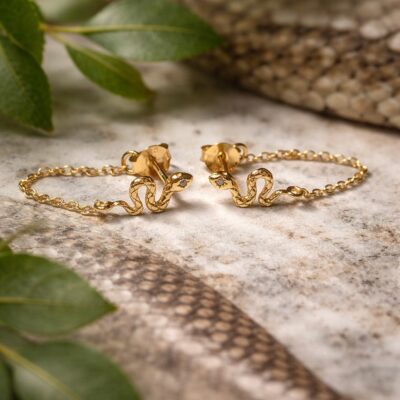 Golden Snake Chain Studs in Sterling Silver
