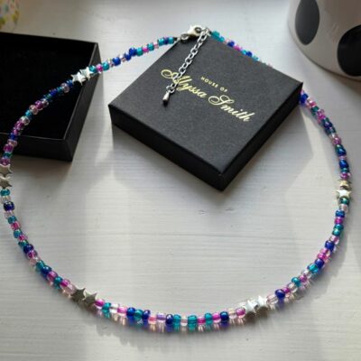 Happy Stars Rainbow Bead Necklace in Sterling Silver - Brights