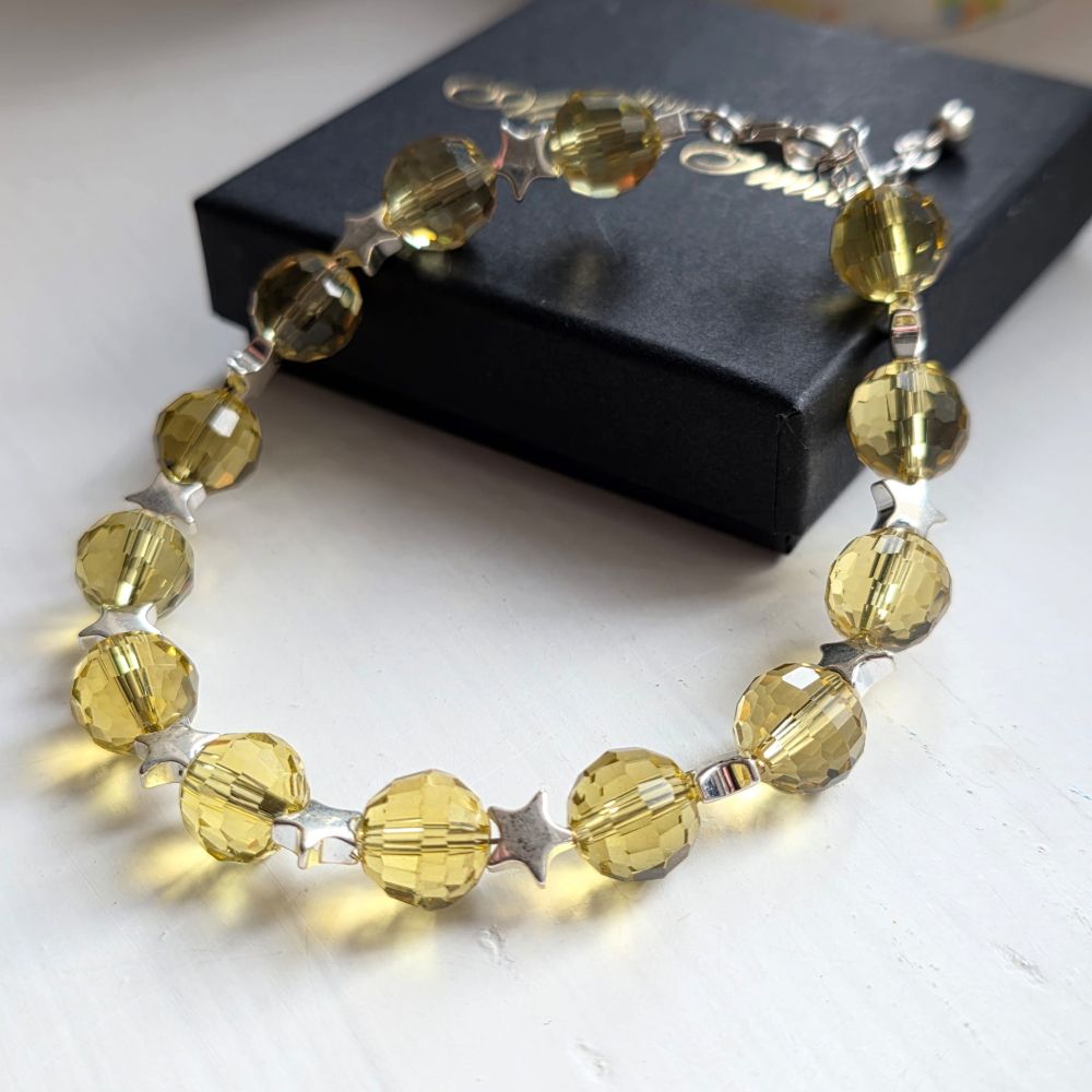 'Nina' Disco Stars Sterling Silver Bracelet - Sunny Yellow Edition