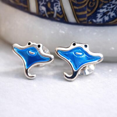 Ocean Blue Stingray Studs in Sterling Silver