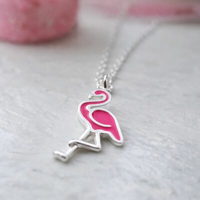 Pink Flamingo Necklace in Sterling Silver