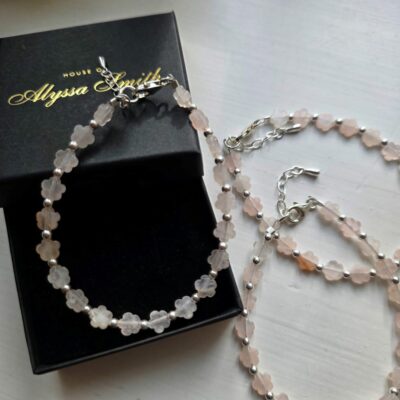Rose Quartz Happiness Gemstone Flower Bracelet in Sterling Silver - Limited Edition
