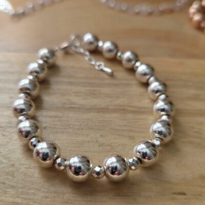 Rosy Posy Statement Silver Hematine Bracelet in Sterling Silver