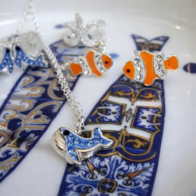 Sparkling Blue Whale Necklace in Sterling Silver