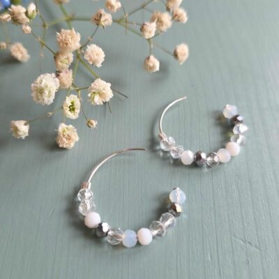 Sparkling Snowdrop Hoop Earrings in Sterling Silver