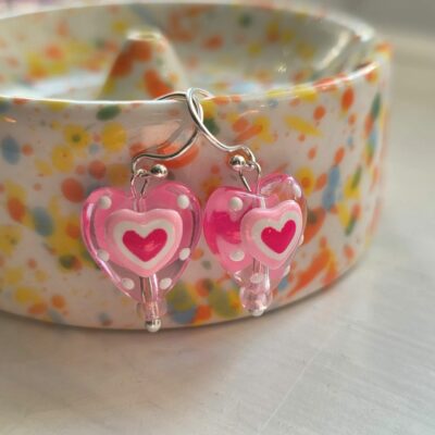The Sweetie Pie Glass Heart Drop Earrings - Pink Edition
