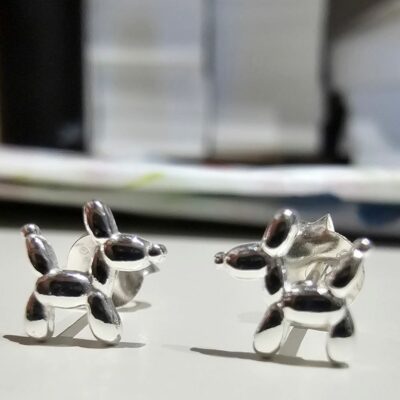 Tiny Balloon Poodle Stud Earrings in Sterling Silver