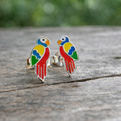 Tropical Parrot Studs in Sterling Silver