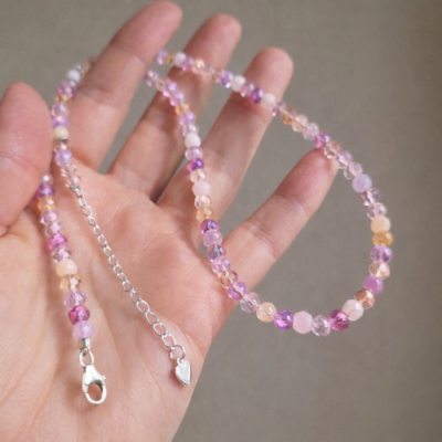 Arabella’s Pink Springtime Blooms Necklace in Sterling Silver