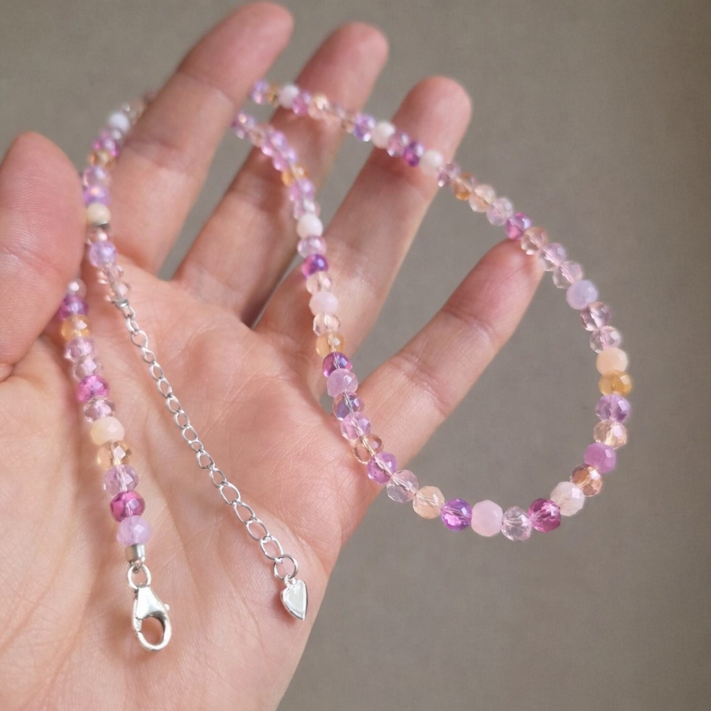 Arabella’s Pink Springtime Blooms Necklace in Sterling Silver