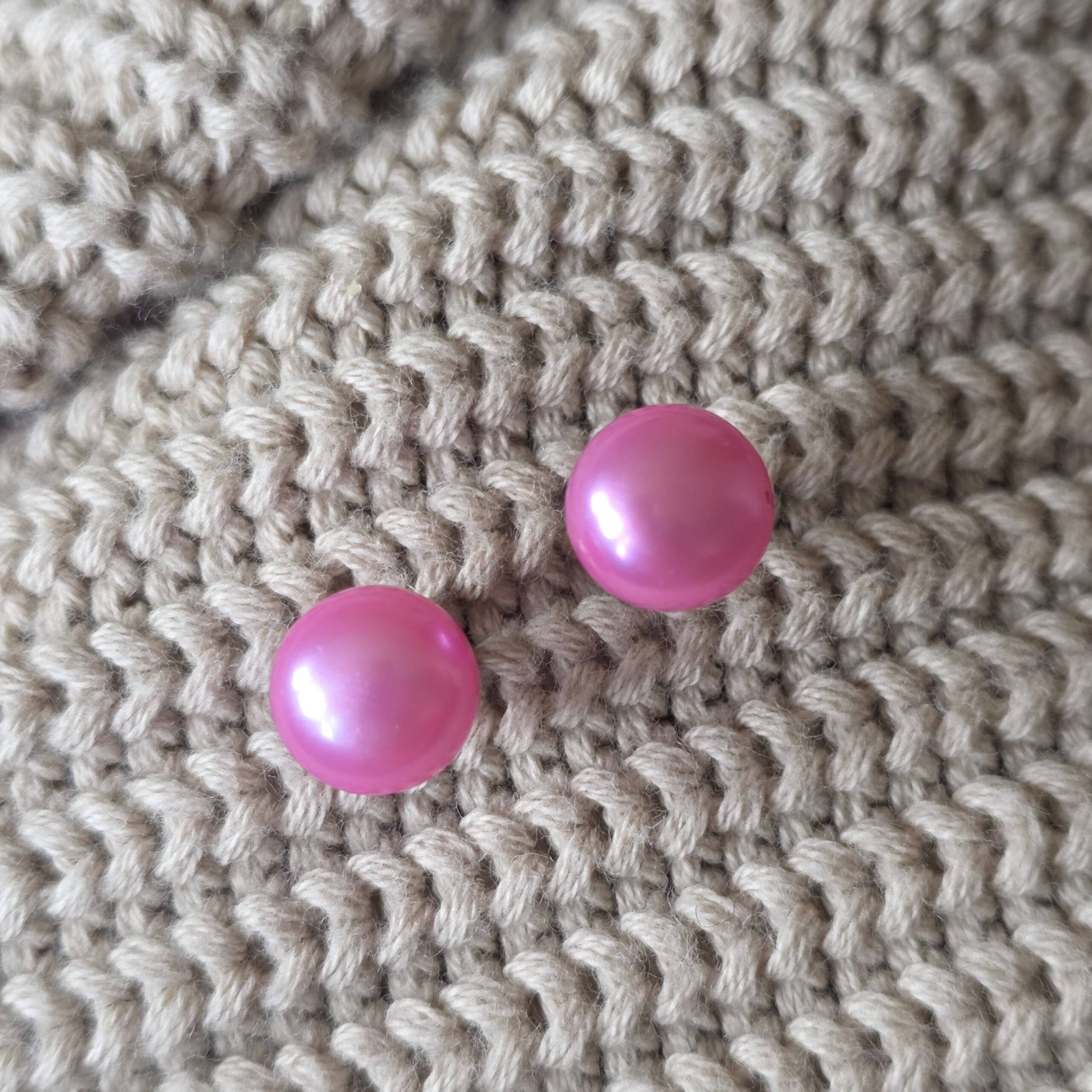 Bright Pink Fresh Water Pearl Stud Earrings Sterling Silver - 6mm Round - Image 4