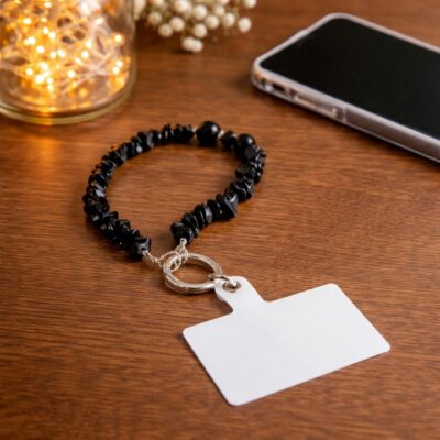 Black Obsidian Gemstone Phone Strap