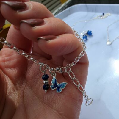 Blue Enamel Paradise Butterfly Bracelet With Blue Sapphires in Sterling Silver