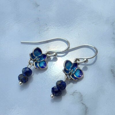 Eastern Paradise Blue Sapphire Cloisonné Enamel Drop Earrings in Sterling Silver